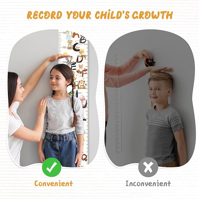 Personalized Name Growth Chart Wall Decor for Kids – Canvas Removable Height Chart Measuring Ruler 59" x 7.9" (Cute Letters)