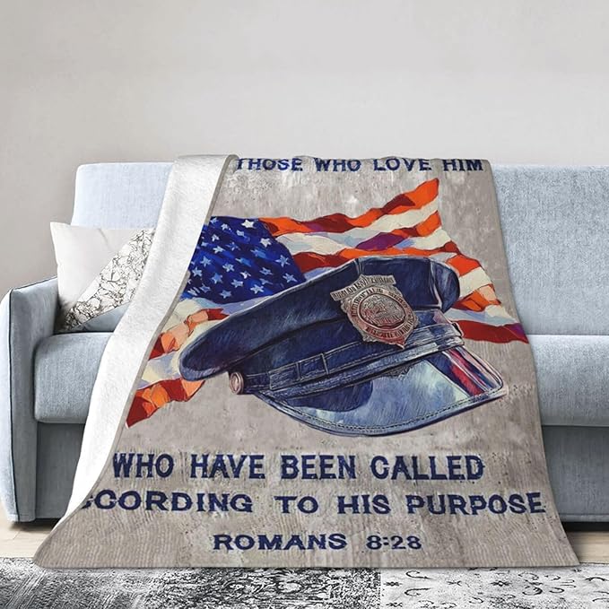 Policeman Blanket Police Officer Throw Blanket Super Soft Flannel Lightweight Fluffy Plush Fuzzy Fleece Police Academy Graduation Blanket Gifts for Man Woman Prayer for Bed Sofa Bedding 50"X60"