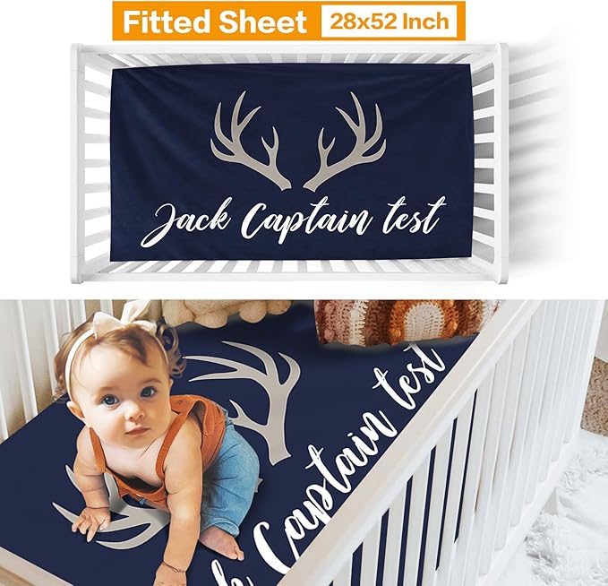 Custom Crib Bedding Set - Deer Design Personalized Name Baby Nursery Bedding 3 Pcs Set - Chic Soft Blanket, Sheet, Pillowcase for Newborns Boys Girls Gifts Color03