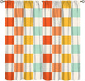 70s Retro Curtains,Cute Green Pink Yellow Checkered Hippie Window Treatments for Kids Girl Bedroom Window 42"" W X 45"" L, Style-7