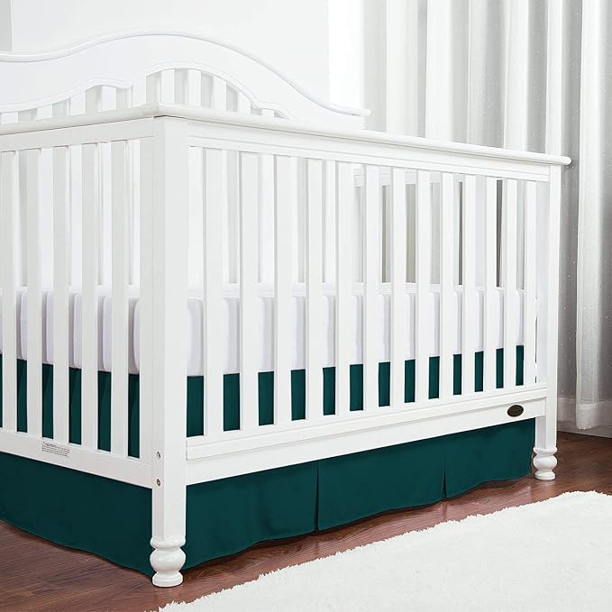 Box Pleated Crib Bed Skirt Premium 100% Cotton 800 Thread Count Nursery Crib Toddler Bedding Crib Bedskirt for Baby Boys or Baby Girls, (28" x 52") + 16" Drop Lenght - Teal Solid