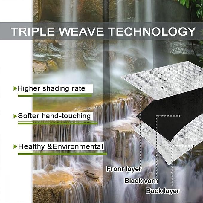 Waterfall Blackout Window Curtains, Rocky Waterfall to Pond Running Off Scenic Nature Themed Picture Print Window Drapes, for Living Room Bedroom 52x84in 2 Panels