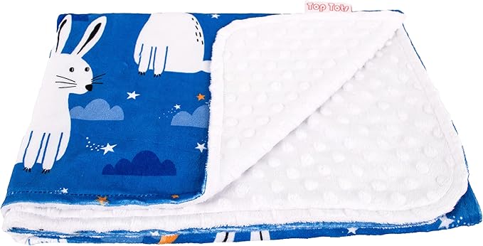 Top Tots Deluxe Minky Baby Blanket - Nighttime Bunnies, 40 x 29 Inch White