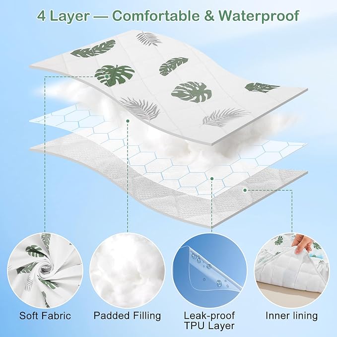 FIOBEE Changing Pad Cover Waterproof 2 Pack Quilted Diaper Change Table Sheets Breathable & Ultra Soft for Newborn Baby Boys Girls Fitted Changer Pads 32"x 16", Green