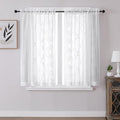 VISIONTEX Sheer Curtains, White Moroccan Embroidery Texture Geometric Rod Pocket White Voile Tulle Semi Window Treatment Pair for Bedroom, W54 x L54