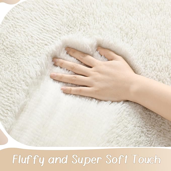 BENRON Fluffy Rugs for Living Room 5x7 Cream White, Washable Large Area Rugs for Bedroom Dining Table Office Kids Nursery Room, Washable Indoor Floor Carpets