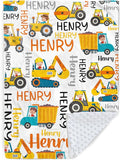 Personalized Baby Blankets for Boys, Custom Name Blanket Birthday Gift for Kid, Soft Flannel Blanket with Dotted Backing for Infants Toddlers, Customized Gifts, Yellow Truck(60" x80)