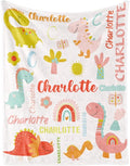 Personalized Dinosaur Blanket with Name for Girl, Custom Name Blanket for Teen, Soft Flannel Pink Dinosaur Toddler Blanket Customized Gift for Birthday 50"x60"