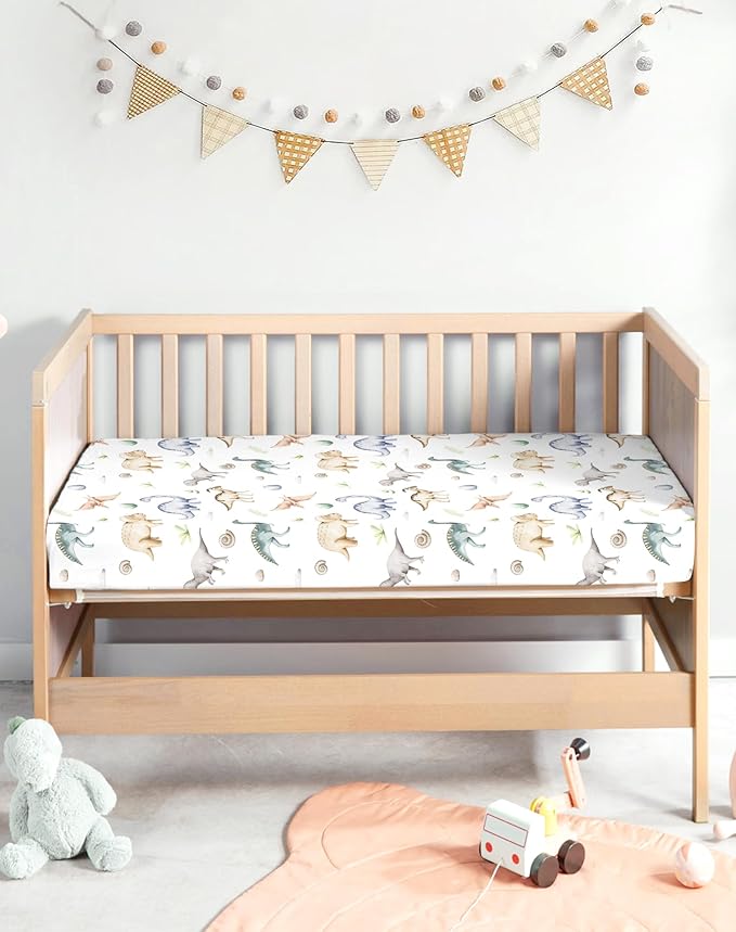 Crib Sheets for Boys and Girls, 2 Pack Fitted Baby Sheets for Standard Toddler Mattress 28" x 52", Soft Breathable Jersey Knit Baby Bedding (Dino Pals)