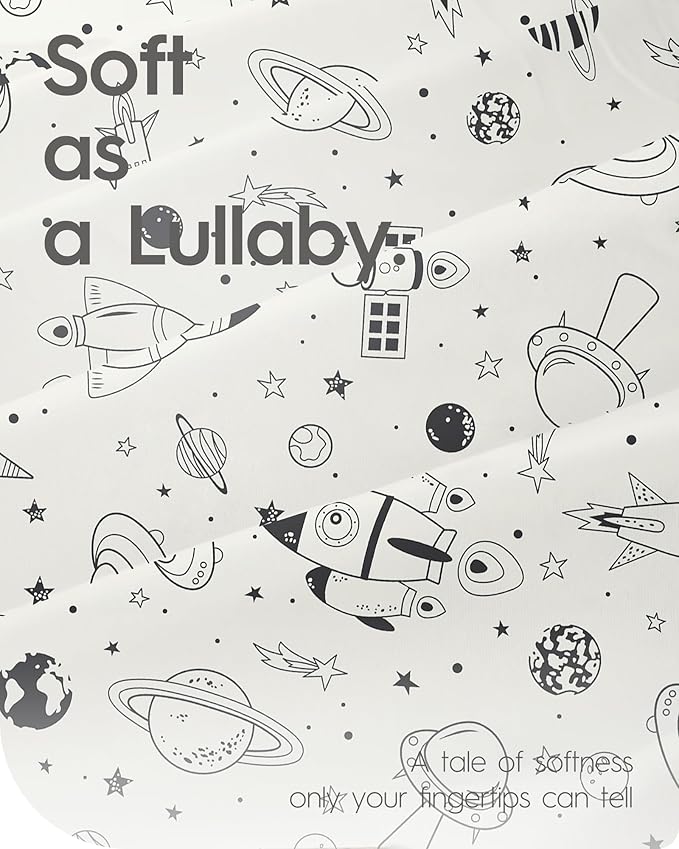 Crib Sheet for Boy Girl, Premium Soft Jersey Knit Fitted Crib Sheet, Safe and Snug, Durable, Stylish Crib Sheet, 28''x52''x9'' Extra Deep Pocket, Night Space