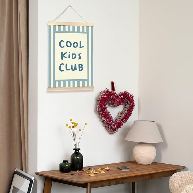 Hiuwevt Kids Room Wall Art, Cool Kids Club Poster Hanger Frame, Preppy Blue Striped Wall Art Home Decor for Boys Toddler Nursery Room Bedroom Playroom, 12x16 Inch