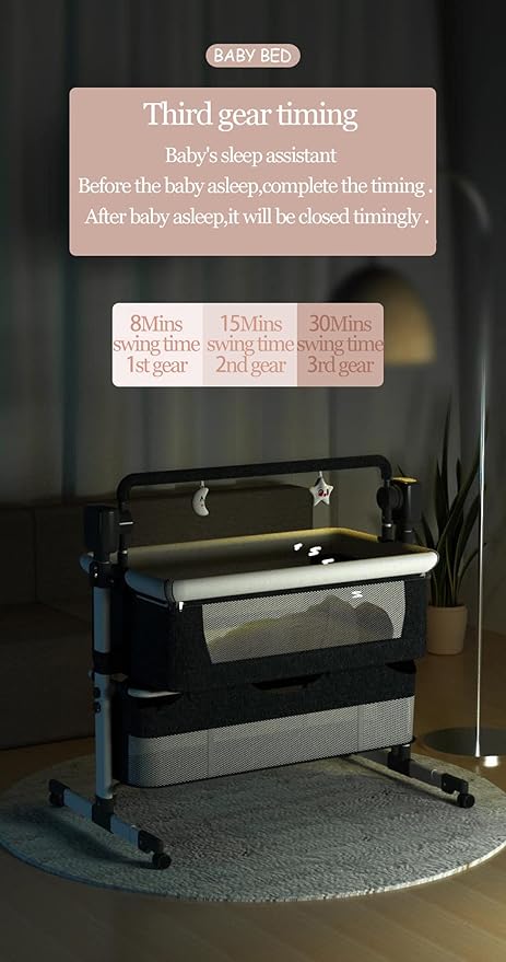 Electric Bluetooth Smart Baby Bedside Bassinet, Baby Bassinet Bedside Sleeper, Next to Me Crib with Wheels, Foldable Co-Sleeping Bed Bassinet for Newborn with 5 Swaying Gears and Remote (601 Grey)