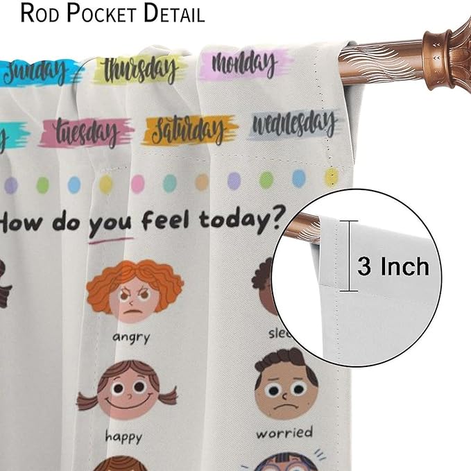 Kids Educational Alphabet Cartoon Curtain Solar System Shapes Cute Knowledge Printed Rod Pocket Blackout Window Drapes for Todders Nursery Baby Bedroom Living Room 52" W X 84" L