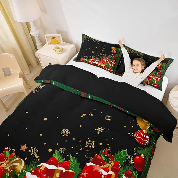 Christmas Bedding Duvet Cover Set Kids Snowflake Christmas Tree Bedding Set Boys Girls Xmas Theme Decor Comforter Cover Set Microfiber Luxury New Year Bedspread Cover Bedroom Bedclothes Twin Size