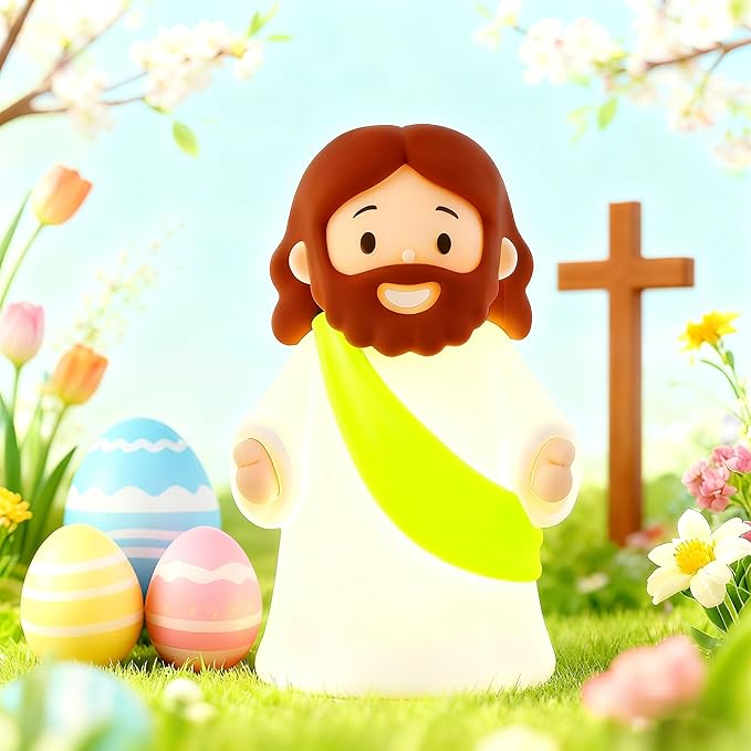 Little Jesus Night Light Mini Jesus Silicone Lamp Dimmable Nursery Nightlight for Kids Rechargeable Bedside Touch Lamp Perfect for Christmas, Easter and Baptism Gifts (Yellow)