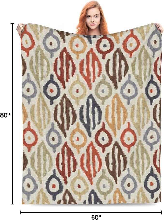 Boho Blanket for Women Kids Adults Flannel Decor Soft Ethnic Pattern Throw Blankets for Couch Travel Nap 80x60 Inches