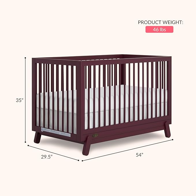 Dream On Me Hygge 5-in-1 Convertible Full-Size Baby Crib in Auburn, GreenGuard Gold & JPMA, Converts to Toddler, Day & Full-Size Bed, Adjustable Mattress Heights, Modern Nursery