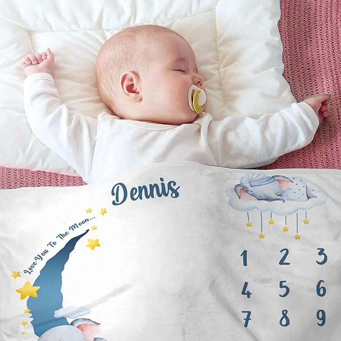 OLIVE OLIVIA Personalized Monthly Baby Milestone Blanket, Baby Months Blanket, Perfect Custom Newborn Gifts,50"x60"