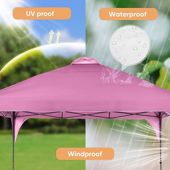 GDY 12X12 Pop Up Canopy Tent, Outdoor Canopy Tent, Commercial Instant Gazebos, Portable Shelter Canopies, for Patio/Outdoor/Wedding Parties and Events, Pink.