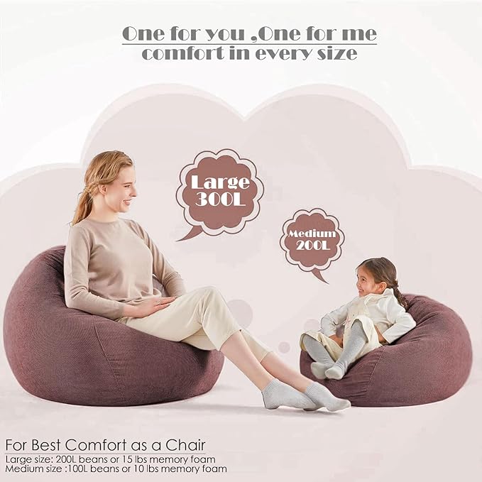 Nobildonna Bean Bag Chair Cover (No Filler) for Kids and Adults,Beanbag Stuffed Animal Storage Without Filling Plush Toys Holder and Organizer Soft Premium Corduroy 200L