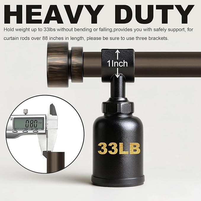 Dark Brown Curtain Rods for Windows 66 to 120 Adjustable Modern Curtain Rod 1 inch Diameter Heavy Duty with Decorative Finials for Living Room Bedroom Farmhouse Outdoor Patio