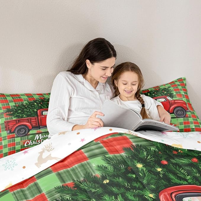 Feelyou Merry Christmas Comforter Set All Season Christmas Tree Bedding Set with 1 Pillow Cases Snowflake Microfiber Kids Twin Bedclothes Winter Bedroom Decor Duvet Quilt Breathable Soft