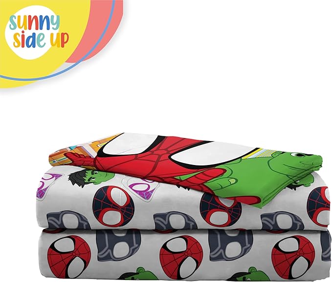 Sunny Side Up Spidey & His Amazing Friends Twin Sheet Set - 3 Piece Kids Bedding Set Includes Pillow Cover - Super Soft Superhero Microfiber Sheets Features Miles Morales & Ghost Spider