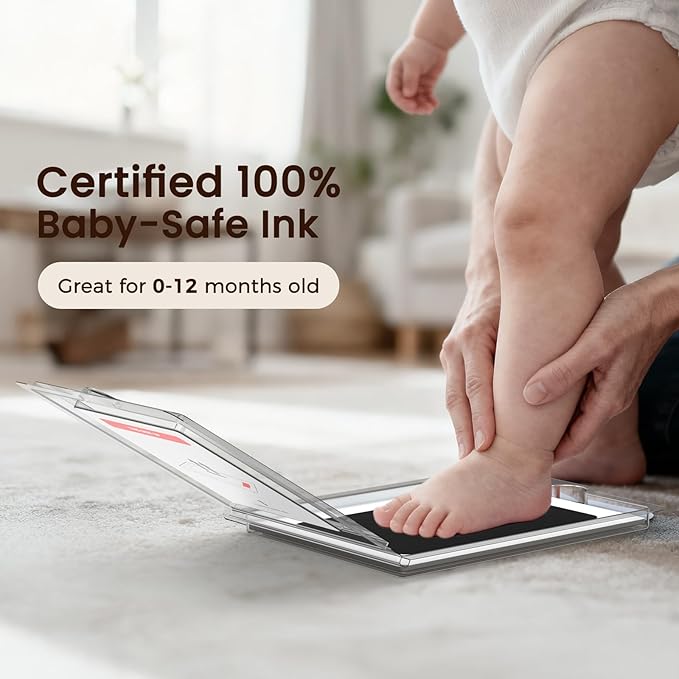 Inkless Handprint & Footprint Keepsake Kit, Clean Touch, Non-Toxic Ink Pad with Solid Wood Frame, Perfect Baby Shower Gift & Family Memory Frame