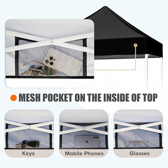 EAGLE PEAK 5x5 Pop Up Canopy Tent Instant Outdoor Canopy Easy Set-up Straight Leg Folding Shelter, Black