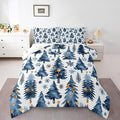 Feelyou Christmas Kids Comforter Set King Size Xmas Tree Bedding Set Snowflake Duvet Quilt for Kids Boys Girls Bedroom Watercolor Blue Decor Microfiber Ultra Soft Breathable