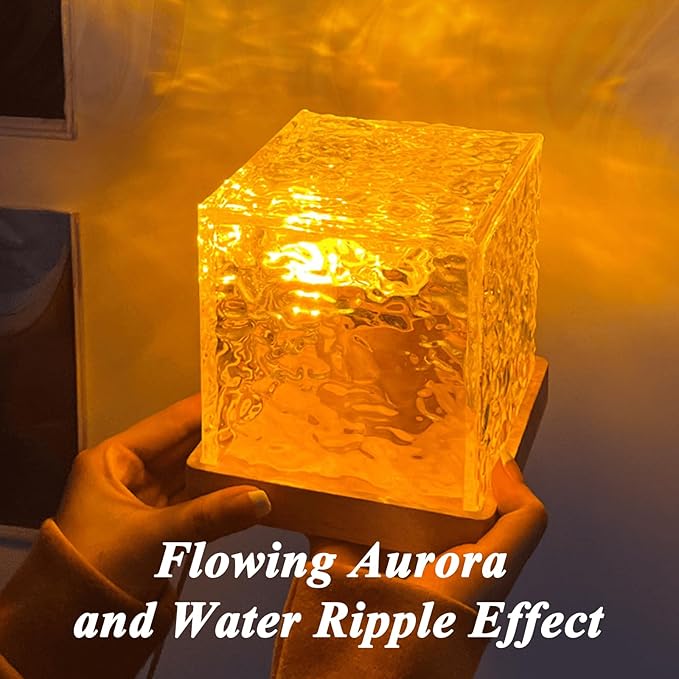 Aurora Borealis Night Light Projector, Aurora Dreamscape Projector, Magical Northern Lights for Your Room, 3/16 Colors Ambient Dynamic Wave Cube Lamp with Remote (3 Colors Plug-in, Wood)