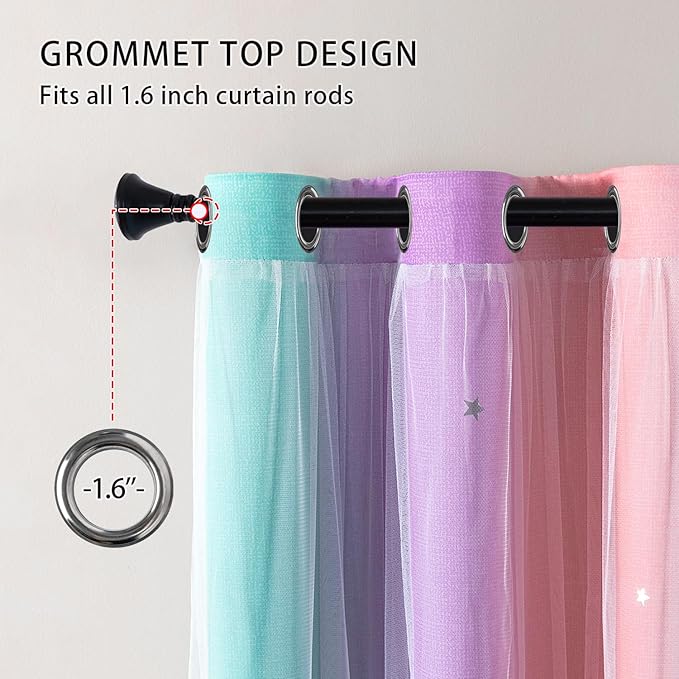 XiDi Curtains for Nursery Girls Bedroom Decor 84 Inches Long, Full Blackout for Kids Princess Room, Colorful Rainbow Design, Unicorn Wall Decor Ombre Curtains, Pink/Purple/Green, W34 X L84 2 Panels