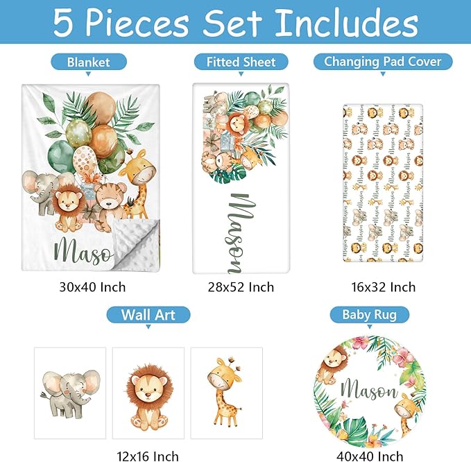 Personalized Baby Crib Bedding Set, 5 Pcs Custom Name Baby Crib Set, Double Layer Nursery Bedding Sets for Girls, Baby Boys Farm Animals Crib Bedding Set, Infant Toddlers Customized Gifts
