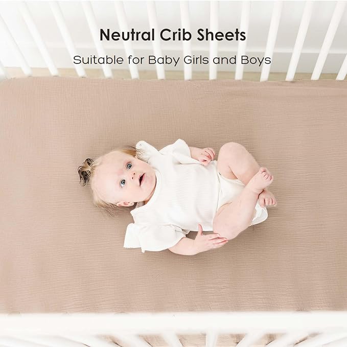Muslin Crib Sheets for Baby Girls and Boys, Neutral Fitted Baby Bed Sheets for Standard Crib & Toddler Mattress - Soft and Breathable - 52"x28" (Ash & Ivory)