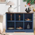 6 Cube Storage Organizer, 2 Tier Book Shelf with Led Lights, Farmhouse Book Shelves for Living Room, Horizontal Toy Storage Bookshelf, Wood Display Bookcase Cabinet for Bedroom, Office, Blue