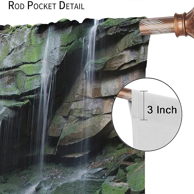 Forest Waterfall Blackout Windows Curtains, Rocky Waterfall to Pond Running Off Scenic Nature Themed Picture Print Curtains, for Living Room Bedroom 84x84in 2 Panels