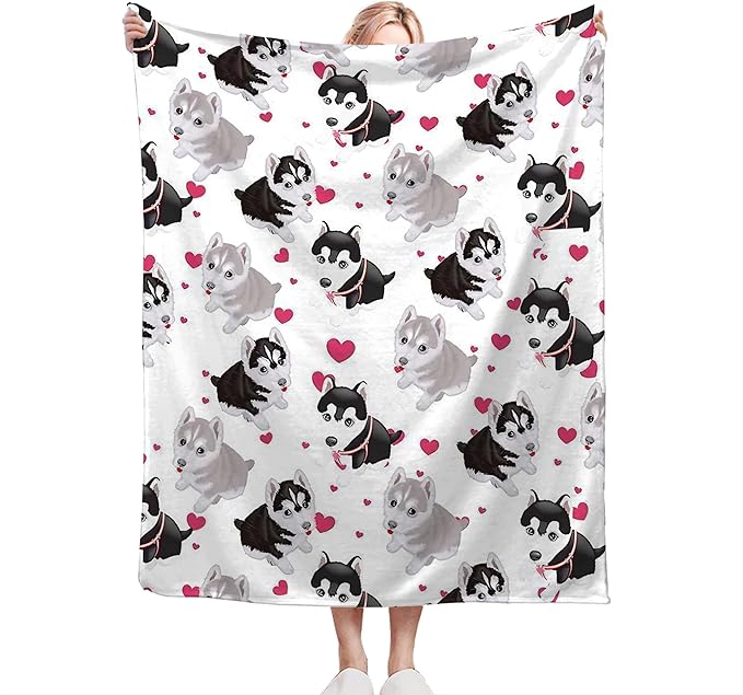 Alaskan Malamute Dog Blanket - Cute Throw for Girls, Women, Kids, Adults - Soft Warm Cozy Fleece for Couch, Sofa, Bed - Alaskan Dog Gifts and Decor - 80"x60"