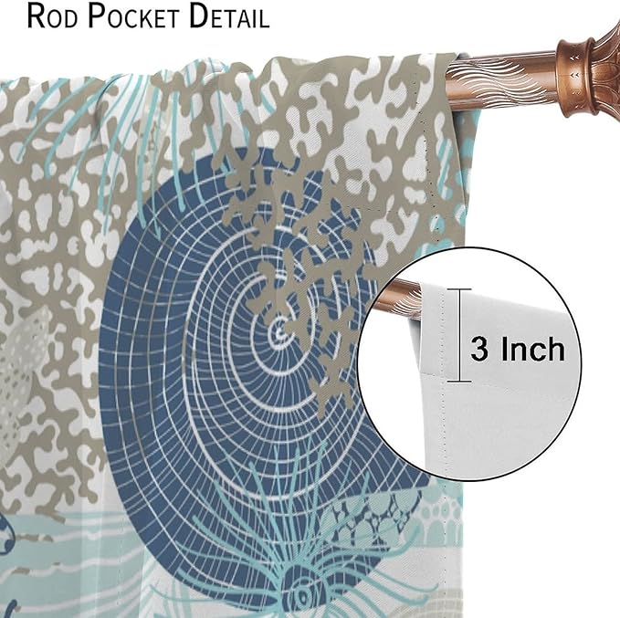 Coastal Curtains Ocean Beach Themed Room Darkening Window Curtain Nautical Coral Blackout Curtain for Bedroom Living Room Bathroom Nursery Set 2 Panels,42x45 Inches