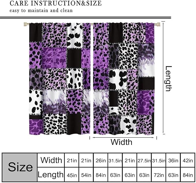 Brown Leopard Curtain, Purple Patchwork Cheetah Panthera Zebra Giraffe Print Safari Wildlife African Wild Animal Skin Window Curtains for Living Room Bedroom 63" W X 63" L