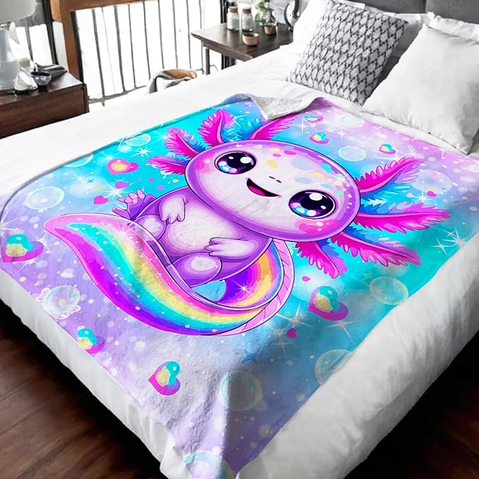 Girls Blanket Gift Throw for Kids Teens Daughter, 50x60 Inches Lightweight Cozy Cute Rainbow Print Animal Throw Blankets for Sofa Couch Bed Travel