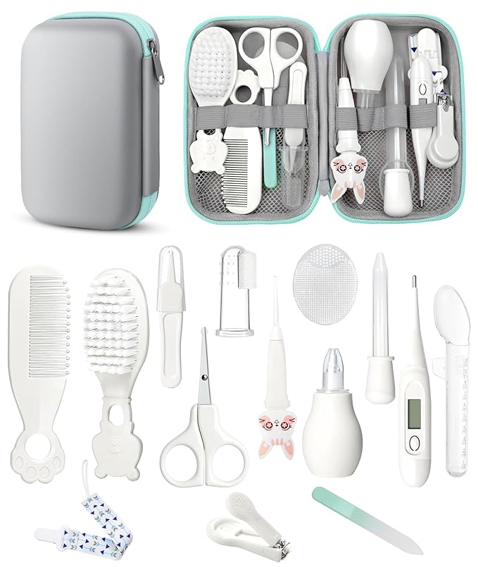 Baby Healthcare and Grooming Kit, Safety Newborn Nursery Baby Care Kit, with Hair Brush Comb, Nail Clipper, Thermometer, Pacifier Clip, Baby Registry Search, Baby Girl Boy Newborn Essentials