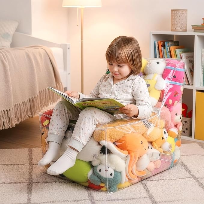 Clear Stuffed Animal Storage Bean Bag Chair Cover - Extra Large 150L, Waterproof & Easy-Clean Toy Organizer with Plastic Window,forNursery, Bedroom, Playroom (Cover Only, No Filler) (B1pcs)