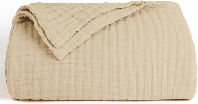 Love's cabin 6 Layer 100% Cotton Muslin Blanket, 60"x80" Twin Muslin Blanket for Couch Bed, Lightweight and Breathable Cotton Gauze for Adult, Khaki