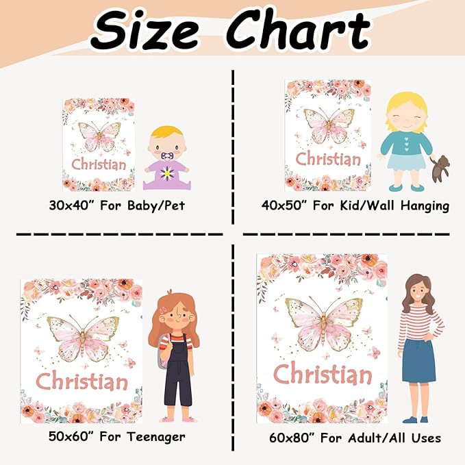 Ships Next Day, Personalized Baby Blankets, Custom Baby Blanket with Name for Girls,Gift for Chrismas Birthday Memorial Day, Customized Flannel Blanket for Kids Adults 40"X50"