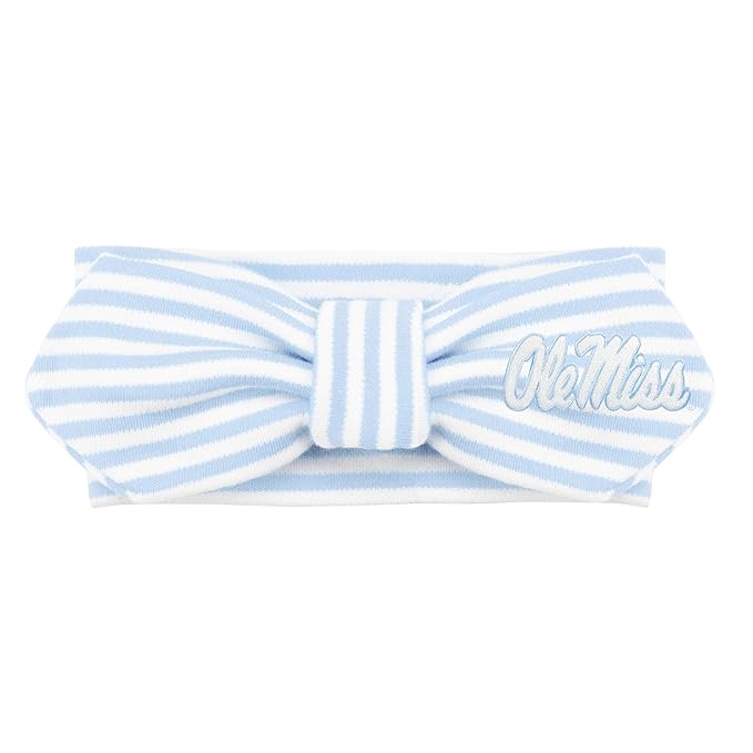 Creative Knitwear Ole Miss Rebels Infant Girls Light Blue/White Striped Hair Knot Headband Embroidered Logo - Size Newborn - 4T