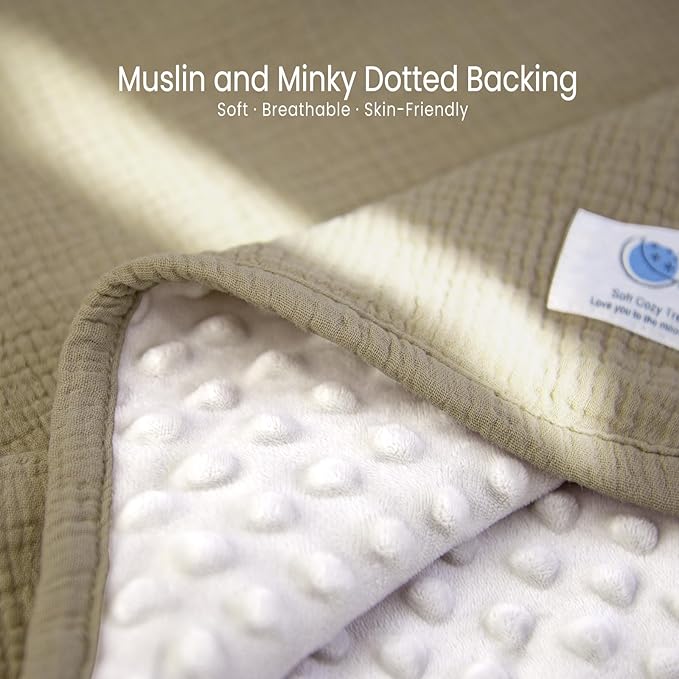 lulumoon Baby Blankets for Newborn Unisex: Thermal Minky Dotted Backing - Muslin Receiving Blanket for Baby Essential & Registry Gift 30"x40"(Olive)