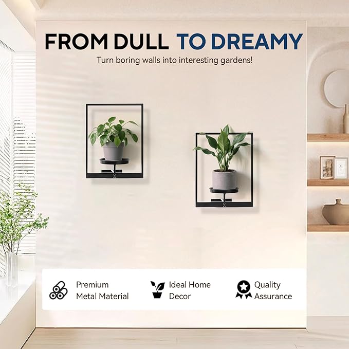 3 Pack Black Metal Indoor Window Plant Shelves Hanging Plant Shelves Picture Frame Outdoor Plant Rack for Indoor Outdoor,Decoration Racks for Home Decor Wall