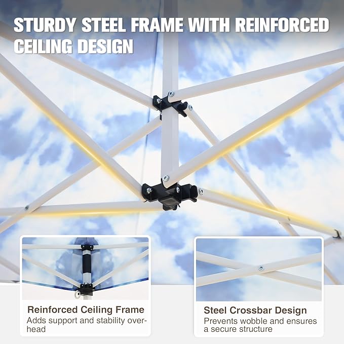 EAGLE PEAK 5x5 Pop Up Canopy Tent Instant Outdoor Canopy Easy Set-up Straight Leg Folding Shelter, Tie Dye Blue
