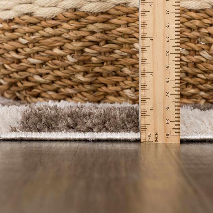 Hauteloom Canika Modern Checkered High Pile Area Rug - Contemporary Geometric Carpet for Living Room, Bedroom - Machine Washable Area Rug - Off-White, Dark Brown - 7'10" x 10'