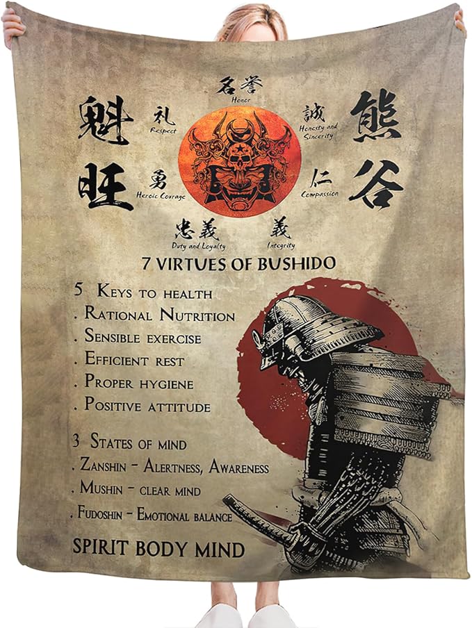 Tijuboni Japanese Samurai Throw Blanket Japanese Warrior Gifts for Men Women Girls Boys Kids Adults Soft Flannel Fleece Blanket for Couch Sofa Bed Home Decor 50"x60"
